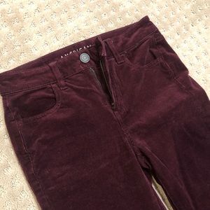 Maroon American Eagle High Rise Velvet Jeggings